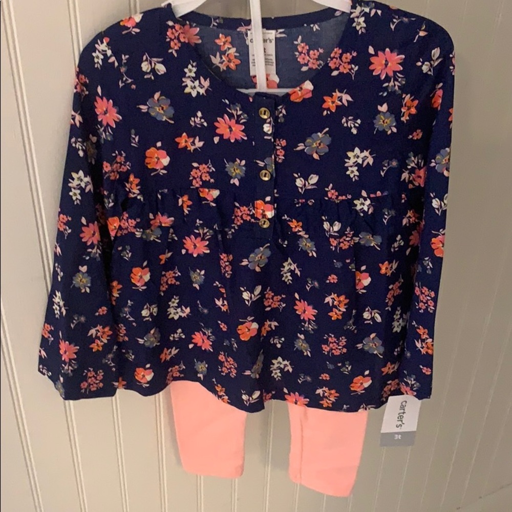 Carters Floral top w pink leggings